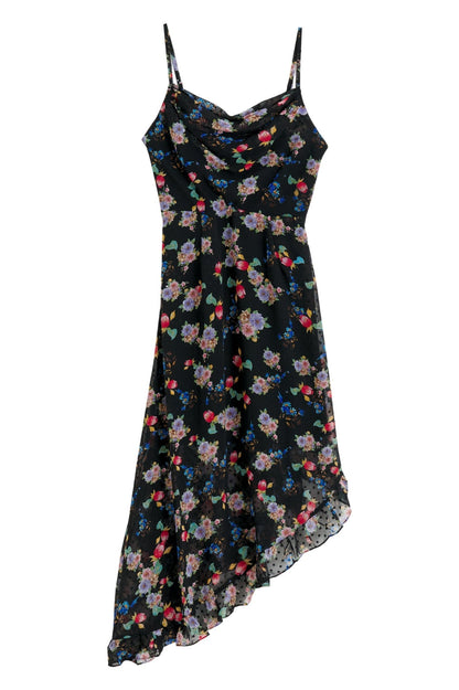 Dina Carpathian Florals Print Asymmetric Strappy Midi Dress