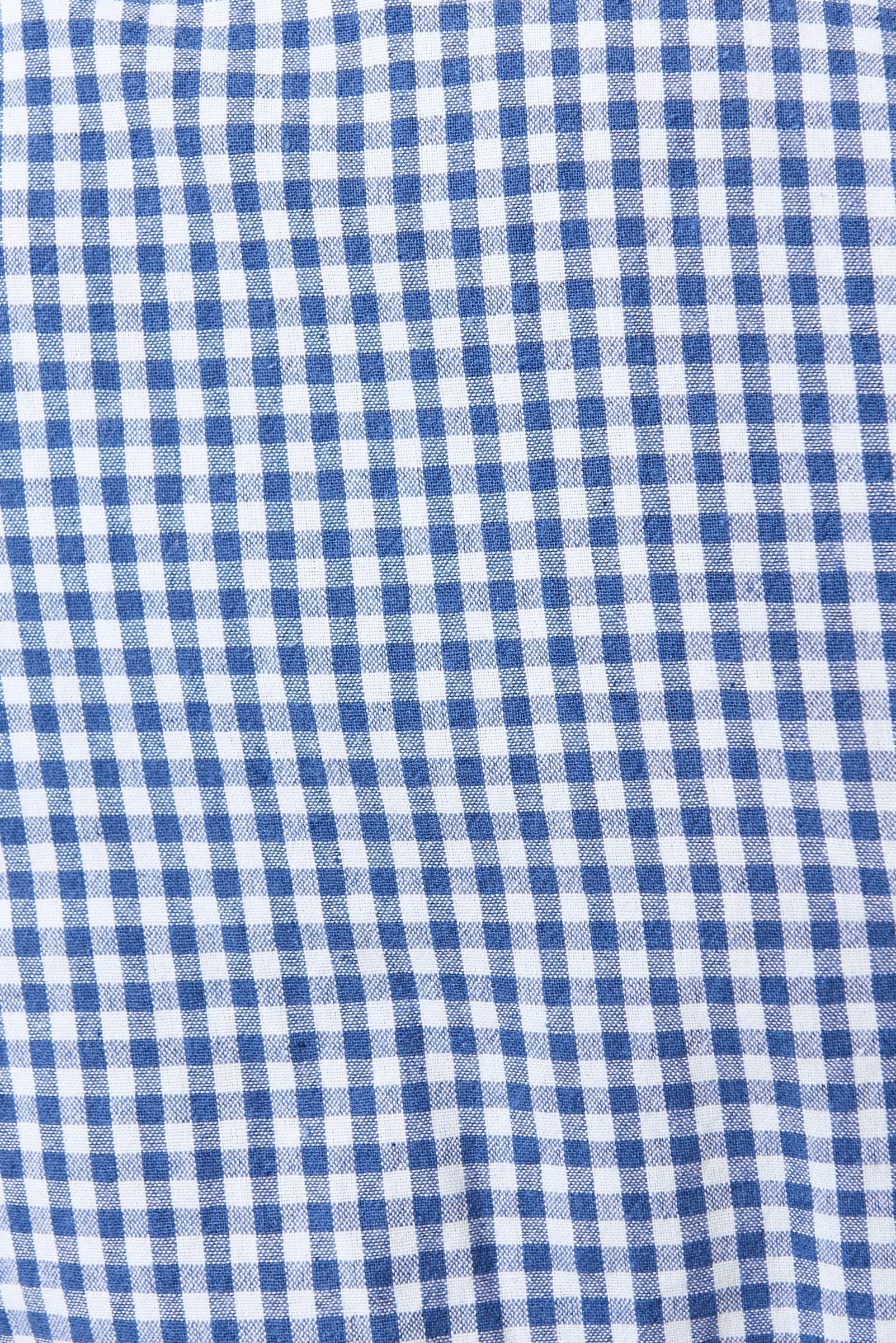 Dot Gingham Ric Rac Trim Statement Collar Mini Dress - Blue - Bascora