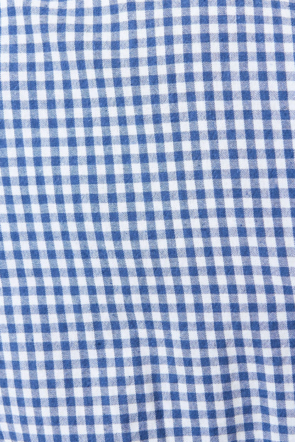 Dot Gingham Ric Rac Trim Statement Collar Mini Dress - Blue - Bascora