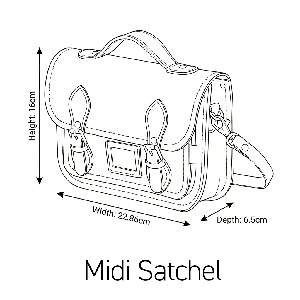 Floral Lined Leather Midi Satchel - Navy - Bascora
