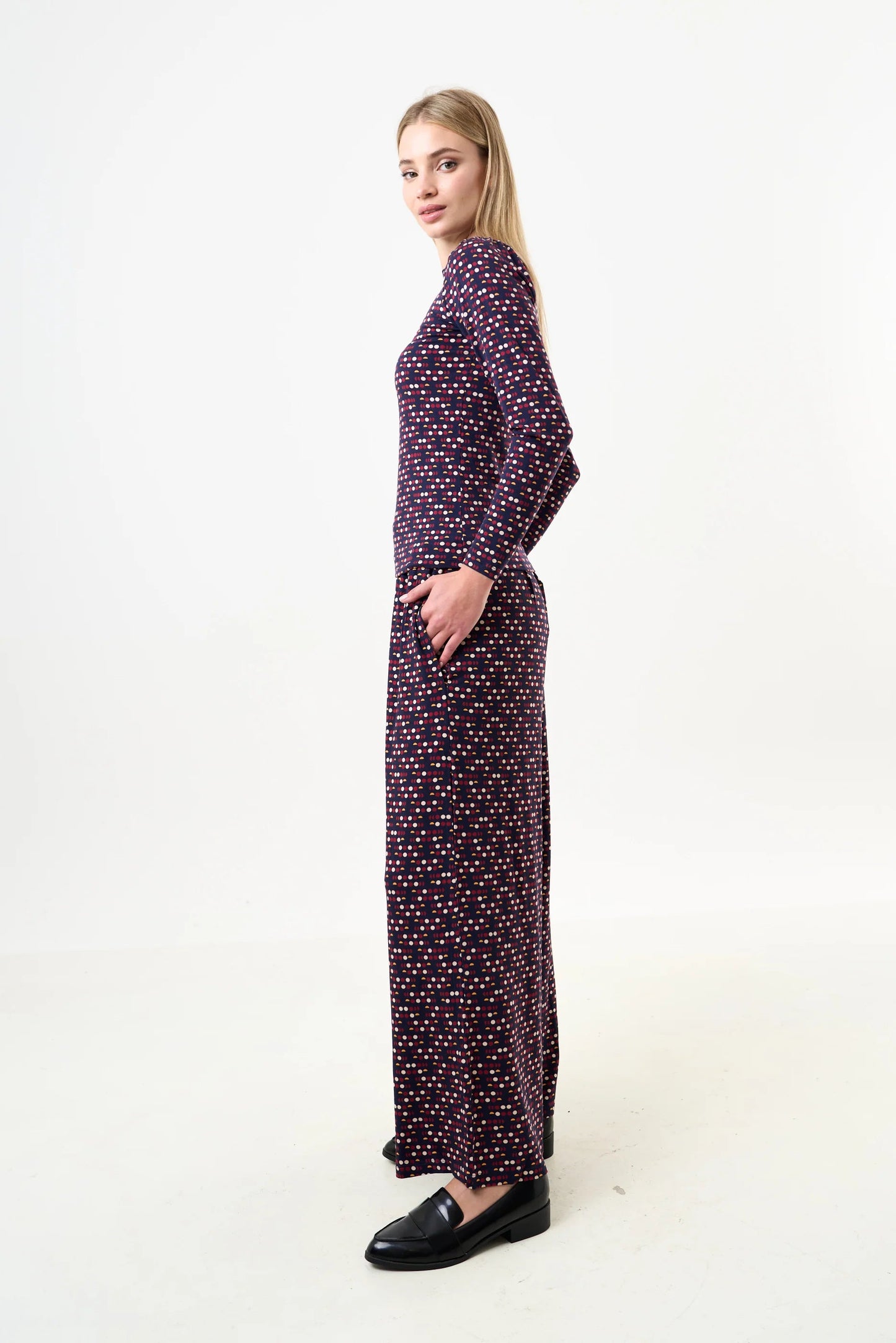 Foster Retro Dots Print Jersey Trouser - Bascora