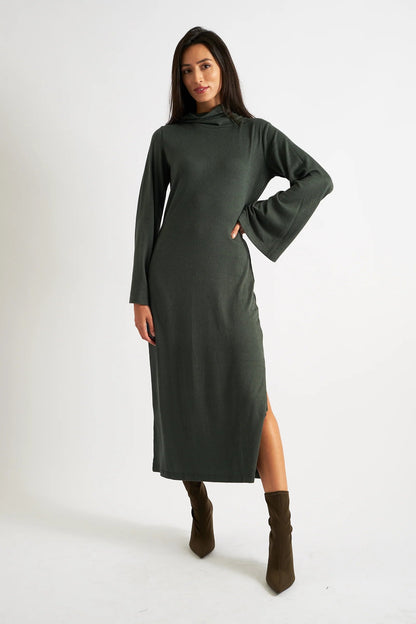 Gigi Brushed Marl Jersey Midi Dress – Green - Bascora