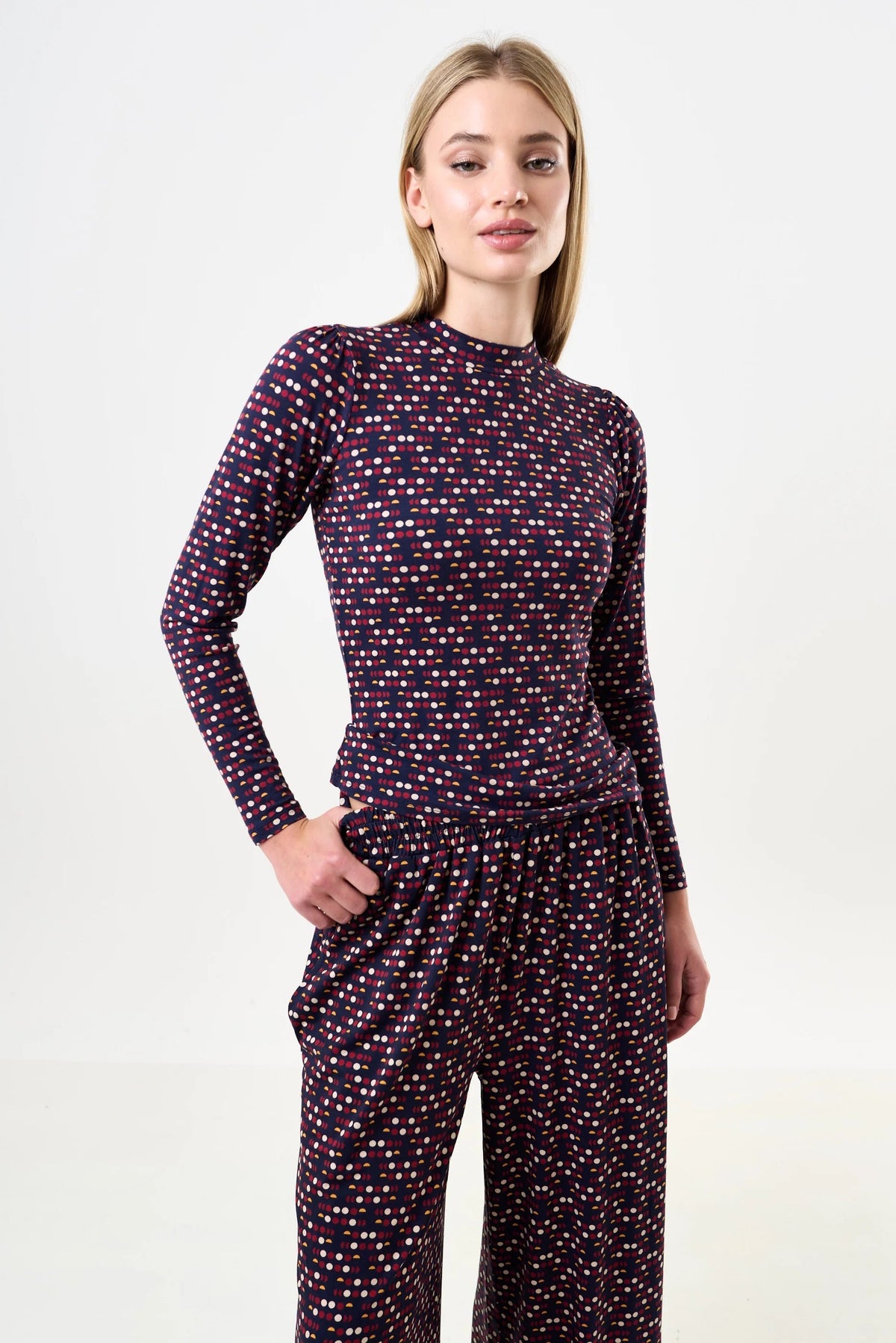 Gilly Retro Dots Print Long Sleeve Top | Louche