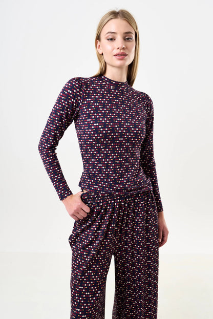 Gilly Retro Dots Print Long Sleeve Top | Louche
