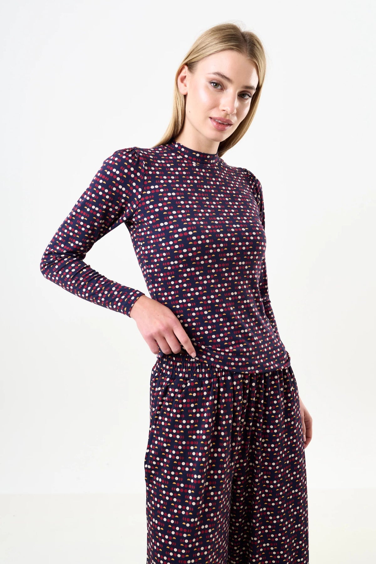 Gilly Retro Dots Print Long Sleeve Top - Bascora