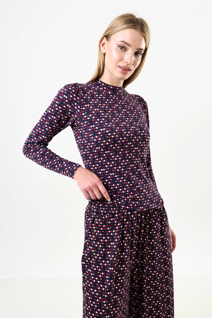 Gilly Retro Dots Print Long Sleeve Top - Bascora