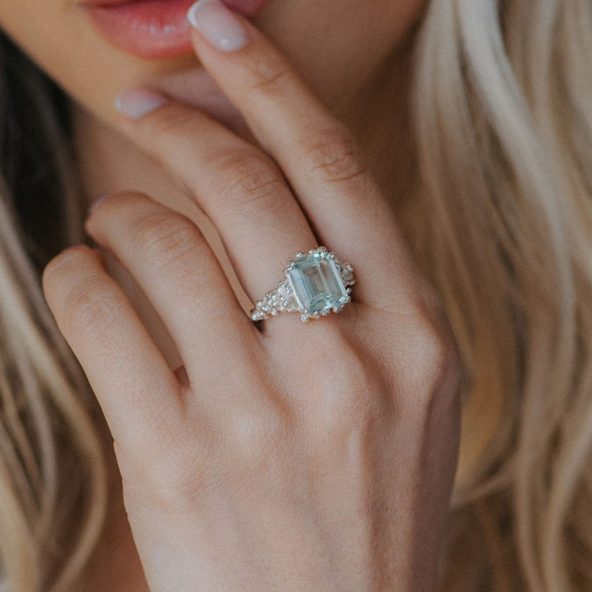 Dainty London Giselle Green Quartz Statement Ring in Gold Vermeil or Sterling Silver