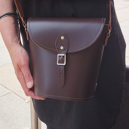 Handmade Leather Barrel Bag – Dark Brown - Bascora