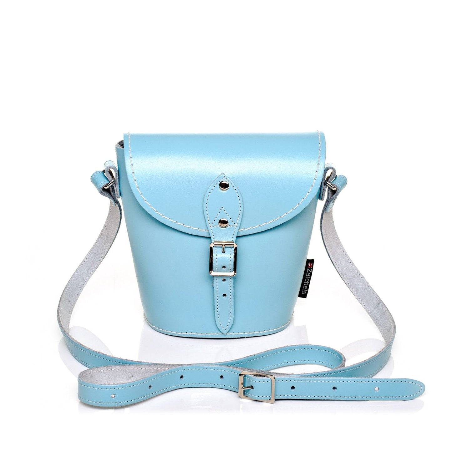 Handmade Leather Barrel Bag - Pastel Baby Blue - Bascora