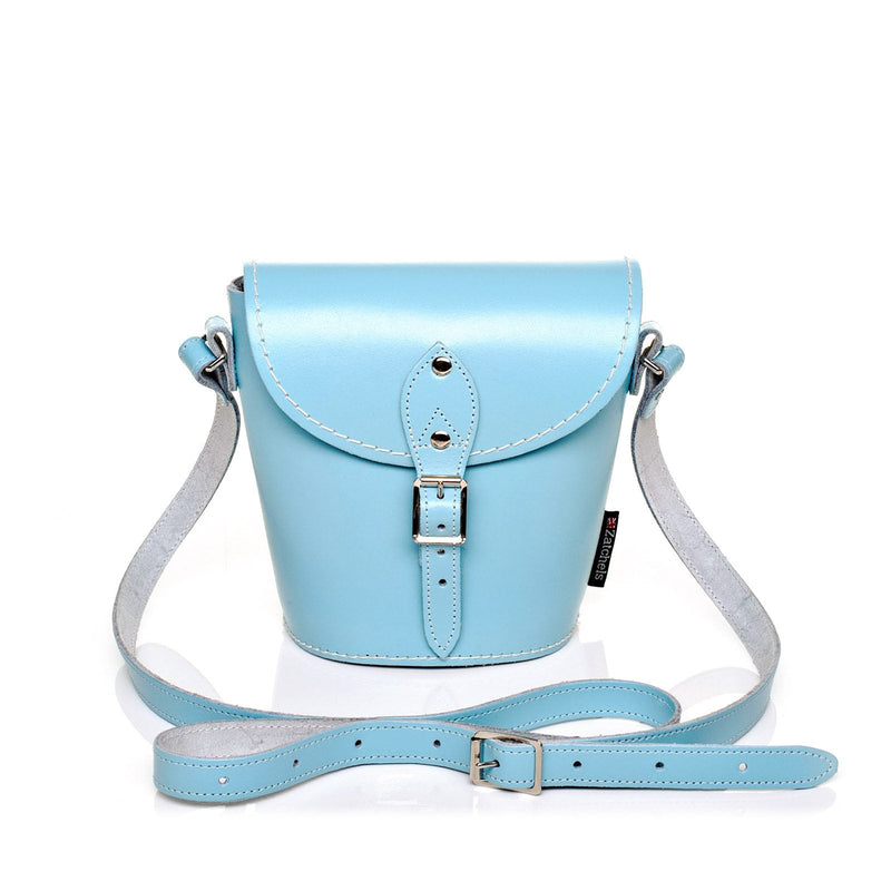 Handmade Leather Barrel Bag - Pastel Baby Blue - Bascora