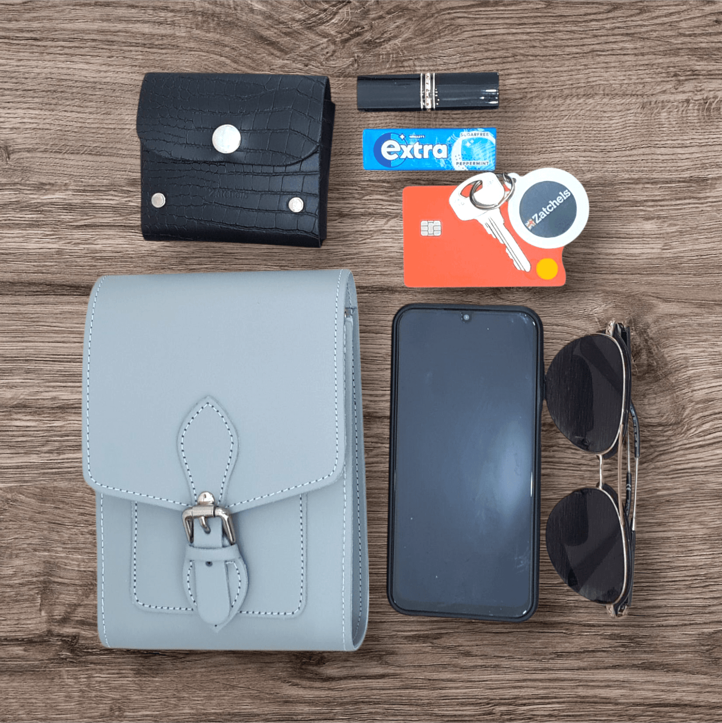 Handmade Leather Festival Phone Bag - Ghost Grey - Bascora