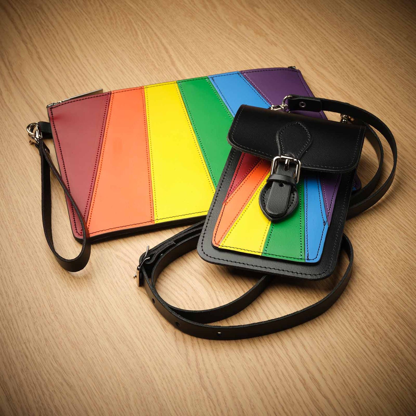Handmade Leather Folio Case Small - Pride Rainbow - Bascora