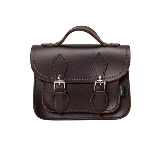 Handmade Leather Micro Satchel Dark Brown | Bascora