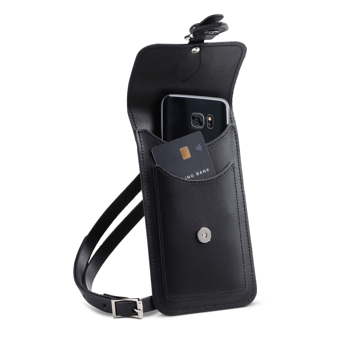 Handmade Leather Mobile Phone Pouch Plus - Black - Bascora