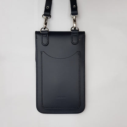 Handmade Leather Mobile Phone Pouch Plus - Union Jack - Navy Blue - Bascora