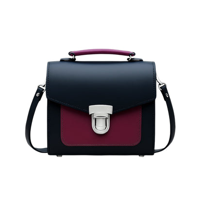 Handmade Leather Two Tone Sugarcube Handbag – Black & Magenta - Bascora