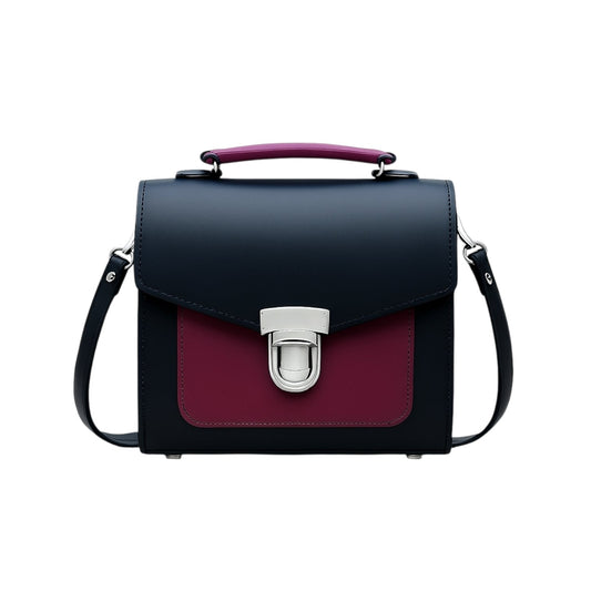 Handmade Leather Two Tone Sugarcube Handbag – Black & Magenta - Bascora