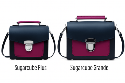 Handmade Leather Two Tone Sugarcube Handbag – Black & Magenta - Bascora