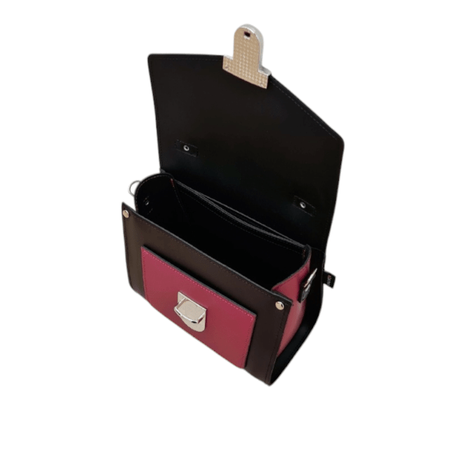 Handmade Leather Two Tone Sugarcube Handbag – Black & Magenta - Bascora