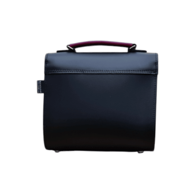 Handmade Leather Two Tone Sugarcube Handbag – Black & Magenta - Bascora