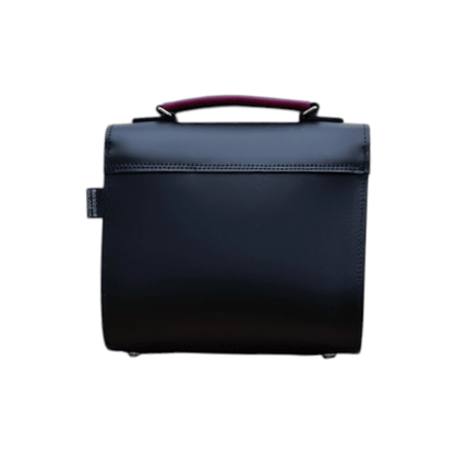 Handmade Leather Two Tone Sugarcube Handbag – Black & Magenta - Bascora