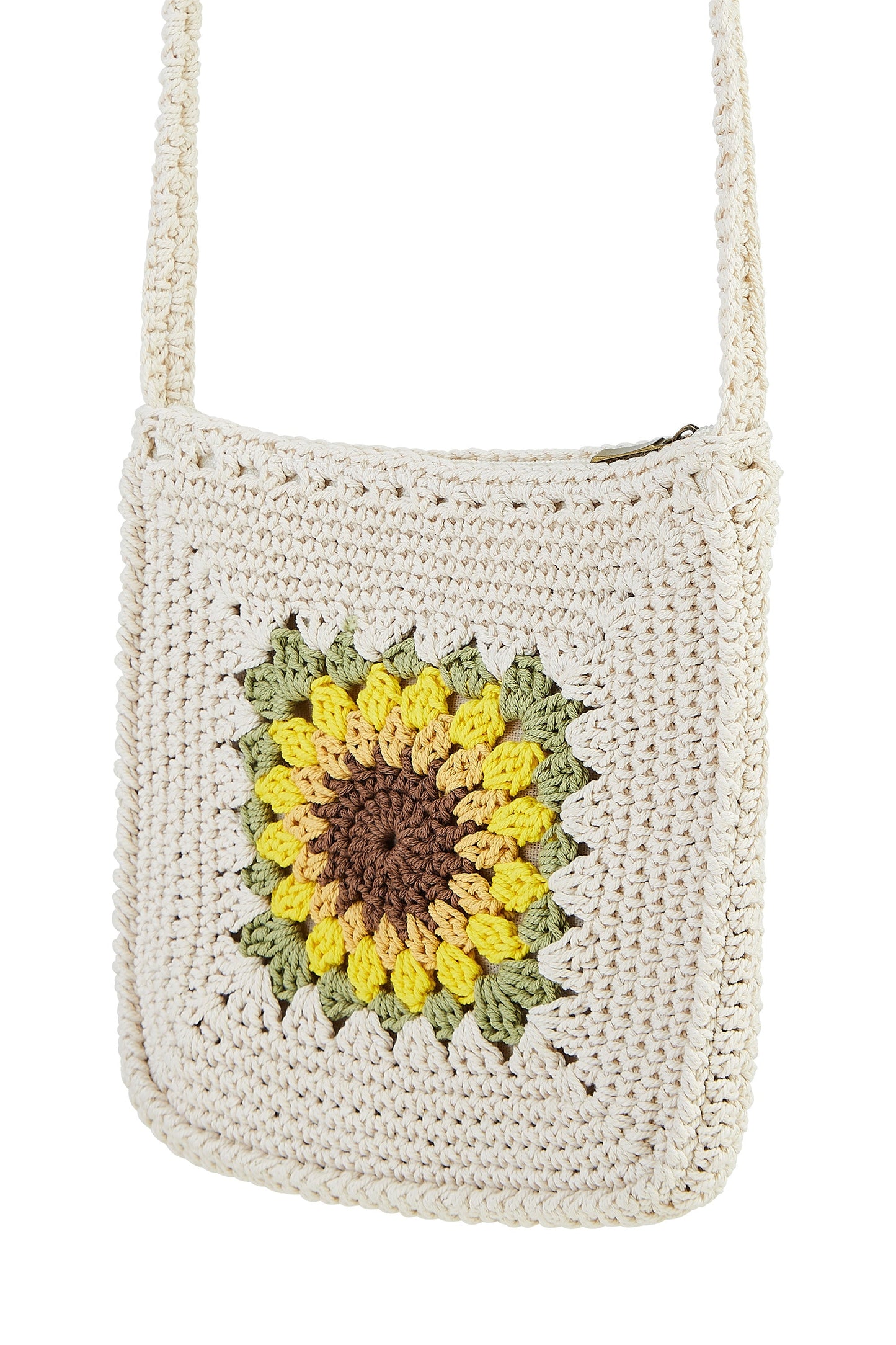 Handmade White Sunflower Crochet Bag - Bascora