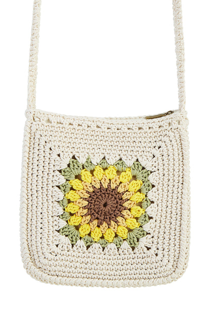 Handmade White Sunflower Crochet Bag - Bascora
