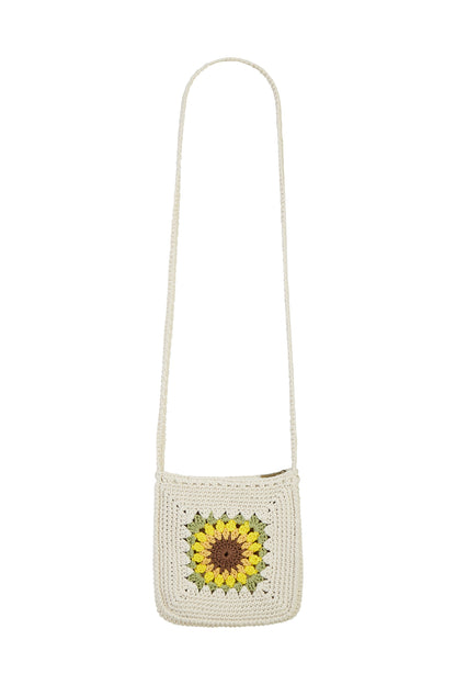 Handmade White Sunflower Crochet Bag - Bascora