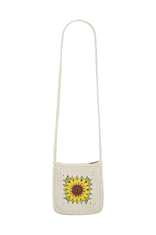 Handmade White Sunflower Crochet Bag - Bascora