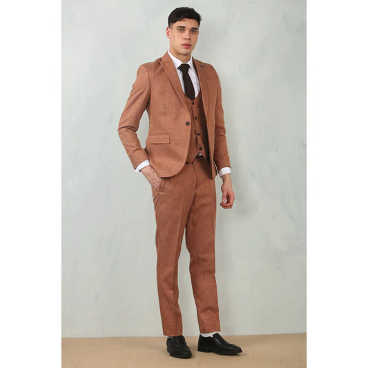 Men's Camel 3 Piece Tailored Fit Wedding Suit