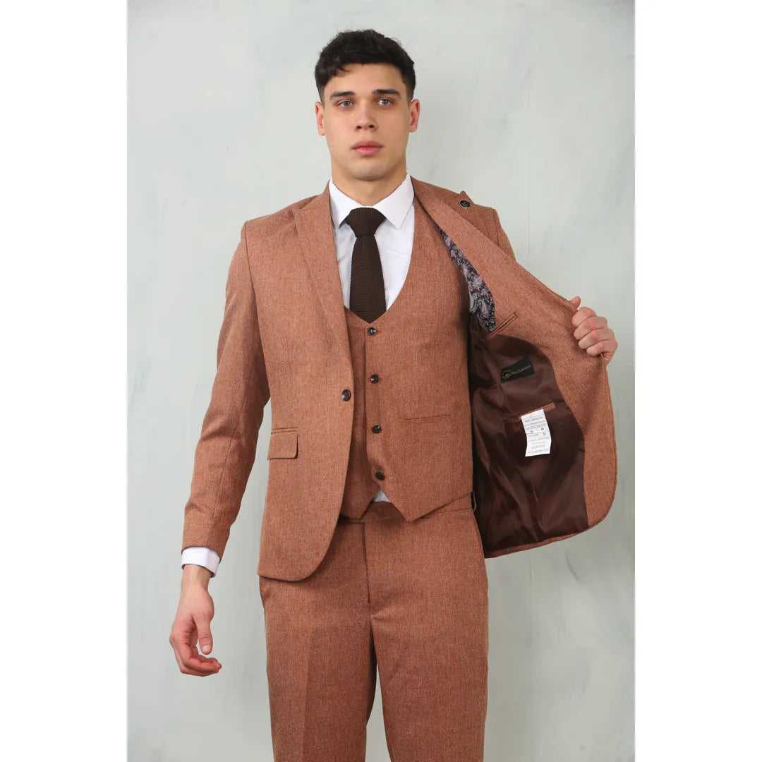 Men's Camel 3 Piece Tailored Fit Wedding Suit