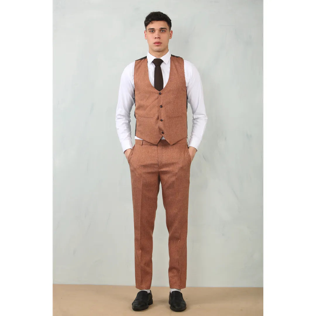Men's Camel 3 Piece Tailored Fit Wedding Suit
