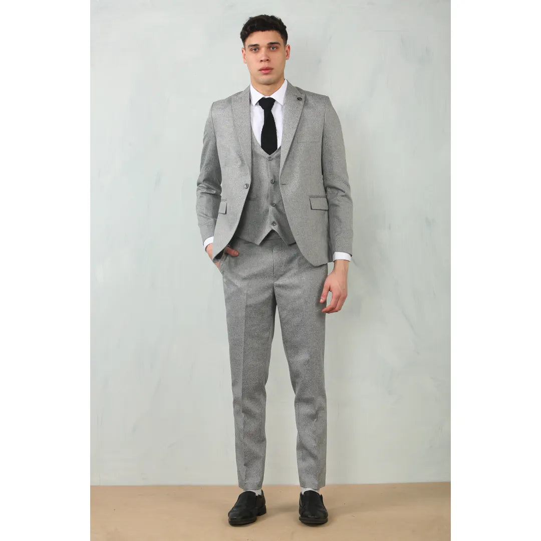 Men's Grey 3 Piece Tailored Fit Wedding Suit