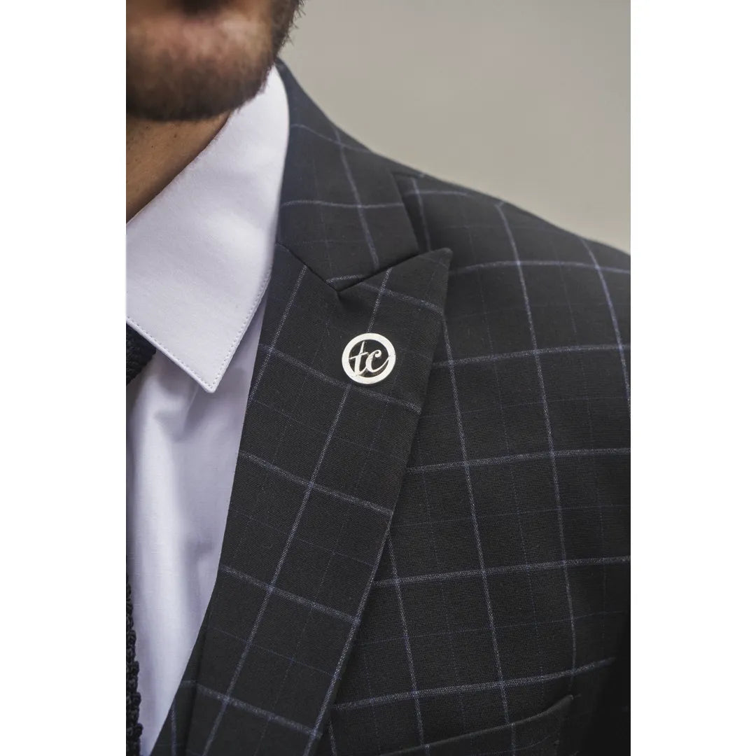 Men's Black Checked Tailored Fit 3 Piece Suit