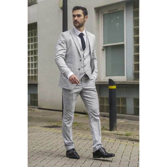 Men's Grey Checked Tailored Fit 3 Piece Suit