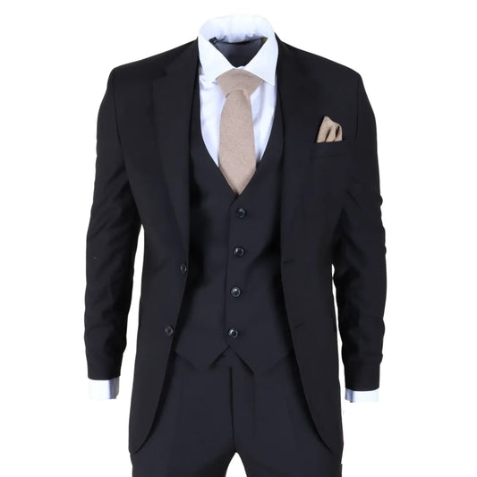 Men's Black 3 Piece Stitch Lapel Formal Suit