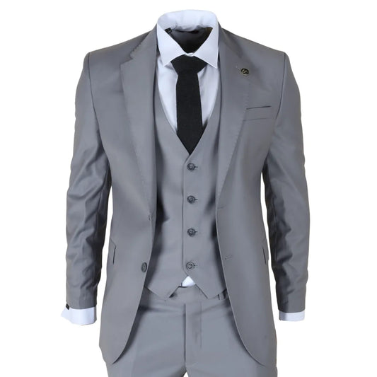 Men's Grey 3 Piece Stitch Lapel Formal Suit