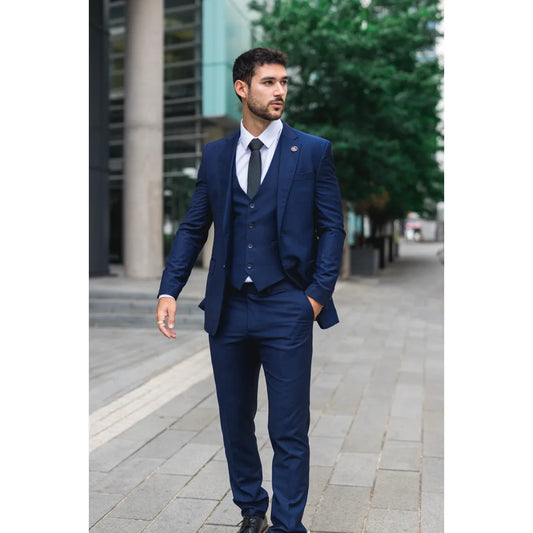 Men's Navy 3 Piece Stitch Lapel Formal Suit