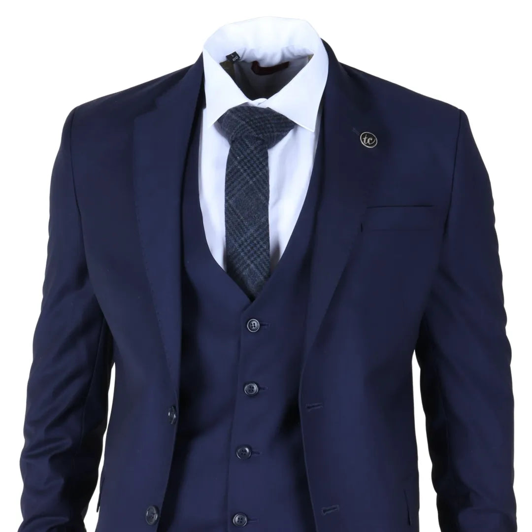 Men's Navy 3 Piece Stitch Lapel Formal Suit