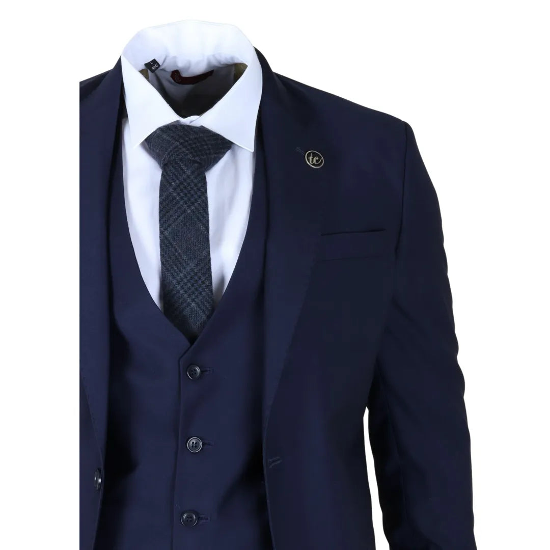 Men's Navy 3 Piece Stitch Lapel Formal Suit