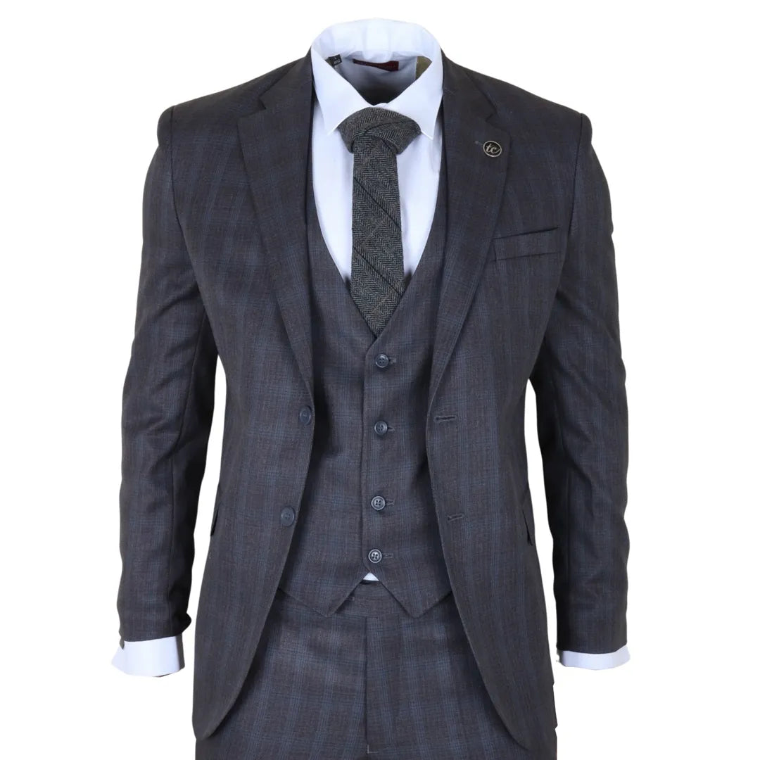 Men's Charcoal 3 Piece Prince of Wales Check Suit