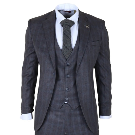 Men's Charcoal 3 Piece Prince of Wales Check Suit