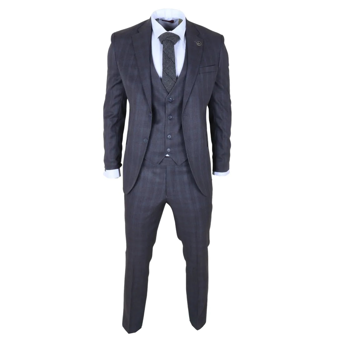 Men's Charcoal 3 Piece Prince of Wales Check Suit