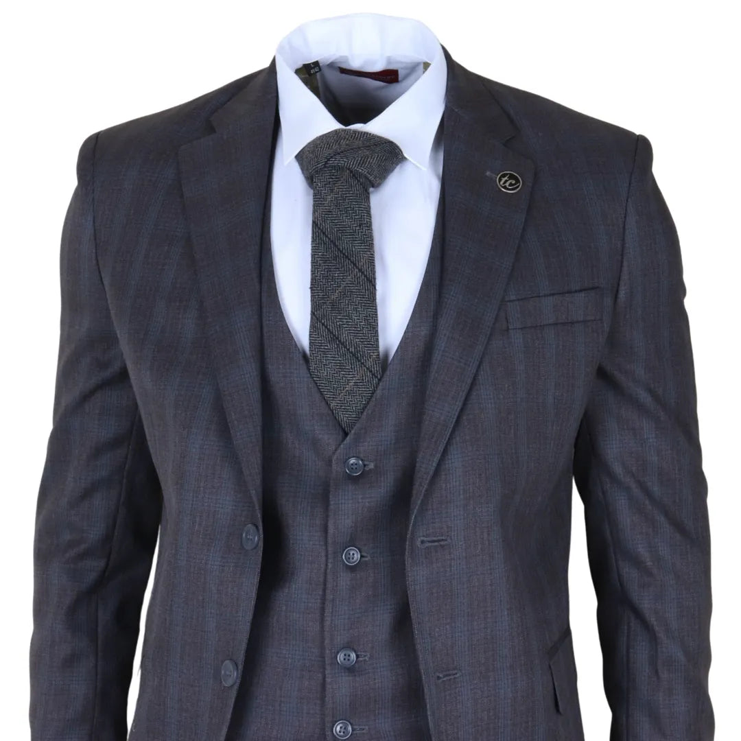 Men's Charcoal 3 Piece Prince of Wales Check Suit