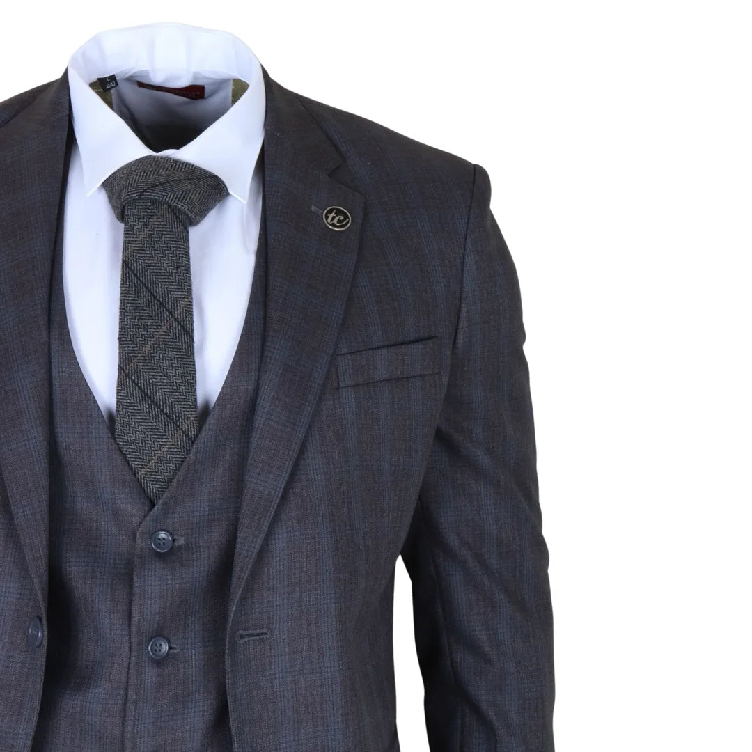 Men's Charcoal 3 Piece Prince of Wales Check Suit