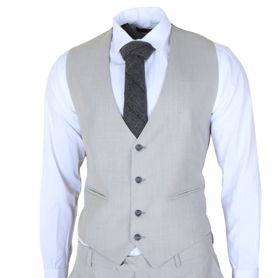 Men's Grey 3 Piece Prince of Wales Check Suit