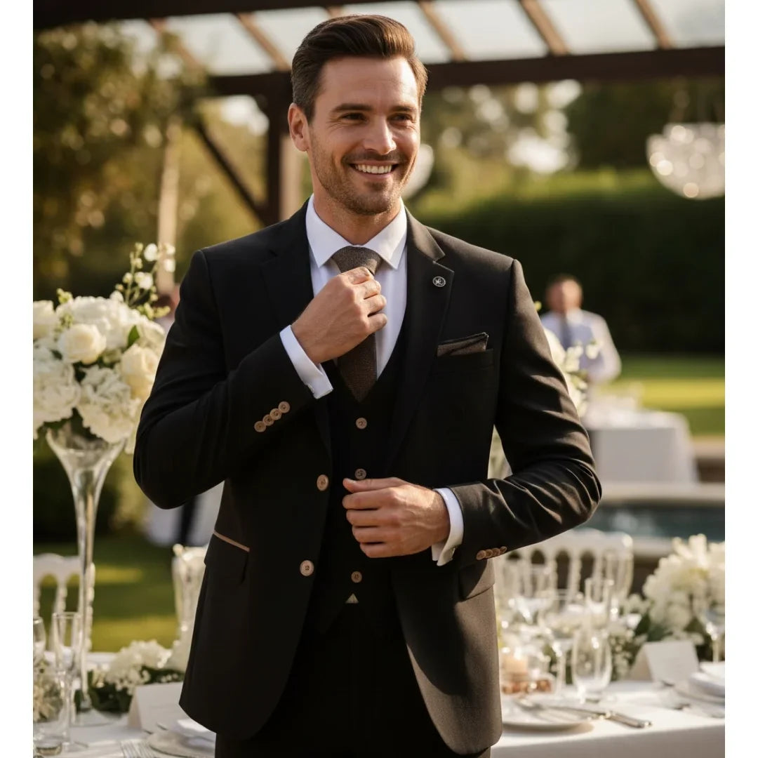 Men's Black 3 Piece Tailored Fit Suit
