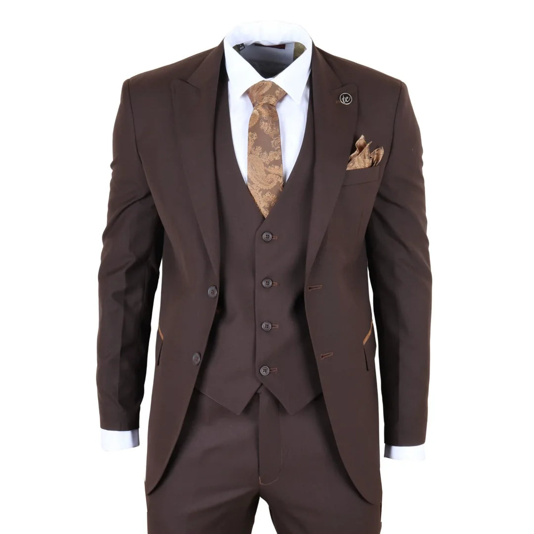 Men's Plain Dark Brown 3 Piece Suit