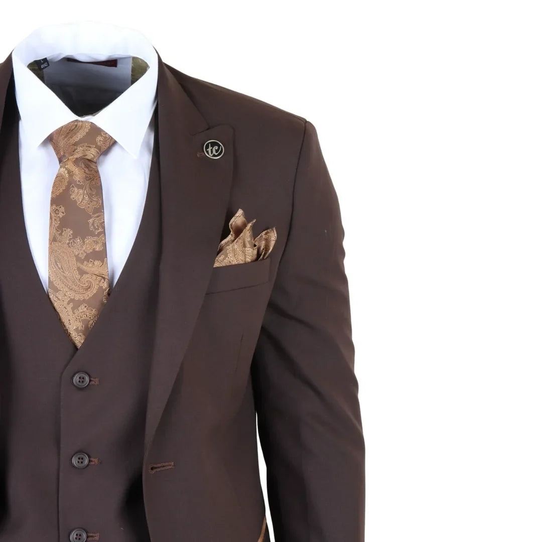 Men's Plain Dark Brown 3 Piece Suit