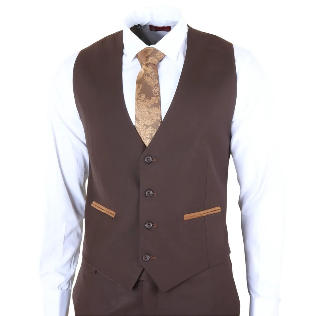 Men's Plain Dark Brown 3 Piece Suit